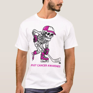 Skeleton Ice Hockey Pink Ribbon, grappig cadeau T-shirt