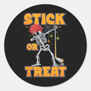 Skeleton Ice Hockey Speler Halloween Kostuum Jonge Ronde Sticker