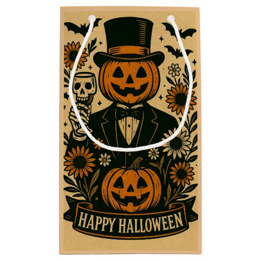 Skeleton In Een Tuxedo Spooky Party Favoriete Tass Klein Cadeauzakje (Achterkant)