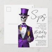 Skeleton in Purple Halloween Party Invite Feestdagenkaart (Voorkant / Achterkant)
