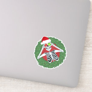 Skeleton in Santa Hat Kerstmis Balls Green Wreater Sticker
