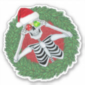 Skeleton in Santa Hat Kerstmis Balls Green Wreater Sticker (Voorkant)