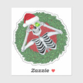 Skeleton in Santa Hat Kerstmis Balls Green Wreater Sticker (Vel)