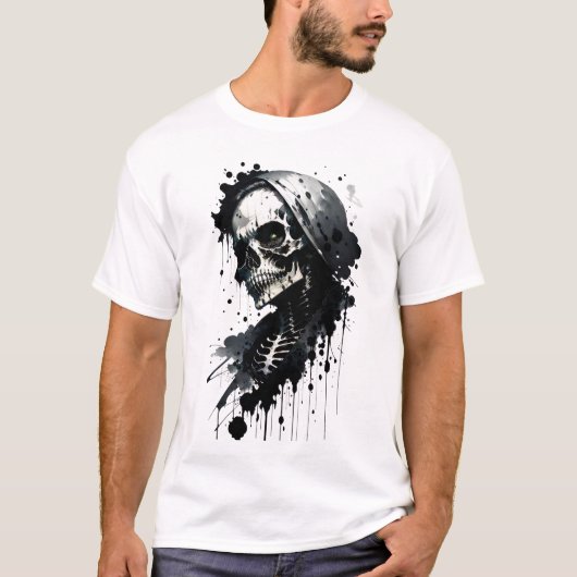 Skeleton Ink Splatter Halloween T-shirt (Voorkant)