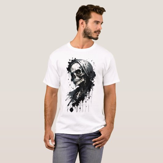Skeleton Ink Splatter Halloween T-shirt (Voorkant volledig)
