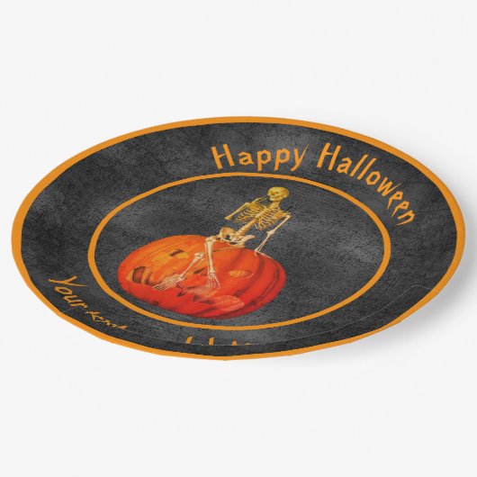 Skeleton Jack- O'-Lantern Gepersonaliseerde Hallow Papieren Bordje (Gekanteld)