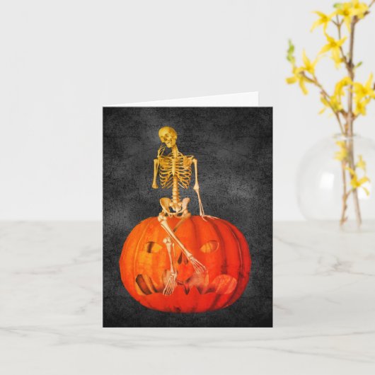 Skeleton Jack O Lantern Halloween Note Kaart (Gele Bloem)