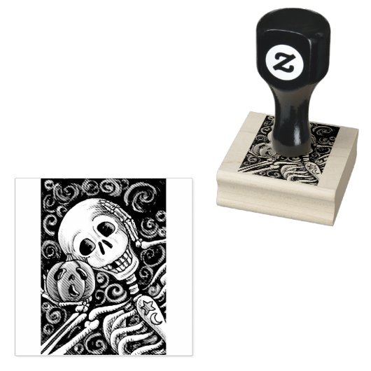SKELETON & JACK O LANTERN, HALLOWEEN RUBBER STEMP RUBBERSTEMPEL (Gestempeld)
