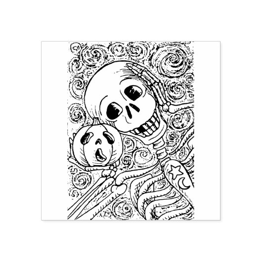 SKELETON & JACK O LANTERN, HALLOWEEN RUBBER STEMP RUBBERSTEMPEL (Afrduk)