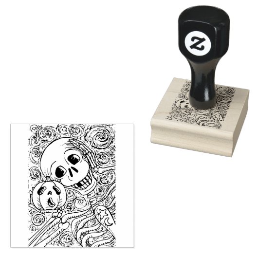 SKELETON & JACK O LANTERN, HALLOWEEN RUBBER STEMP RUBBERSTEMPEL (Gestempeld)