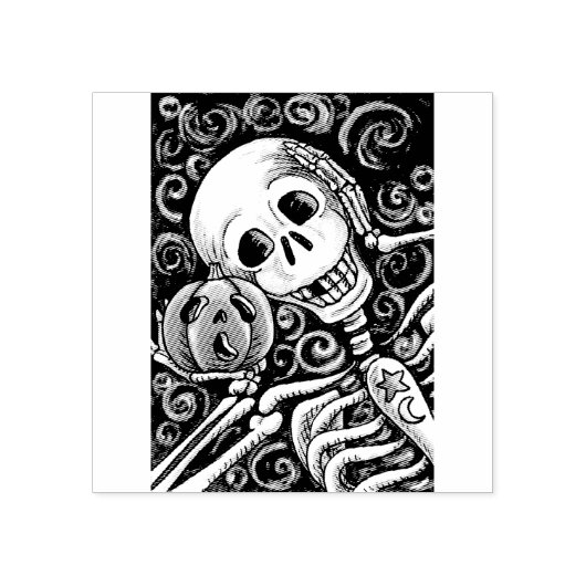 SKELETON & JACK O LANTERN, HALLOWEEN RUBBER STEMP RUBBERSTEMPEL (Afrduk)