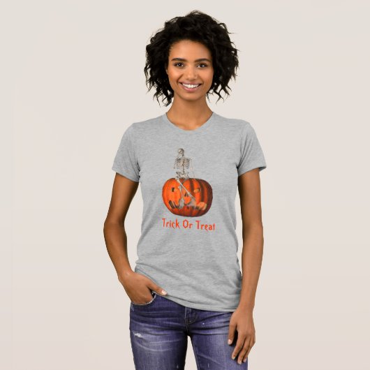 Skeleton Jack O Lantern Halloween T-Shirt (Voorkant volledig)