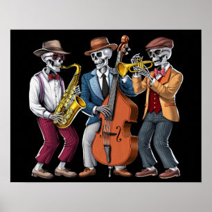 Skeleton Jazz Muzikanten Poster