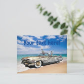 Skeleton Joyride Old Car op Beach Funny Briefkaart (Staand voorkant)