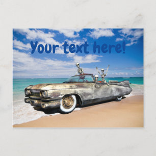 Skeleton Joyride Old Car op Beach Funny Briefkaart