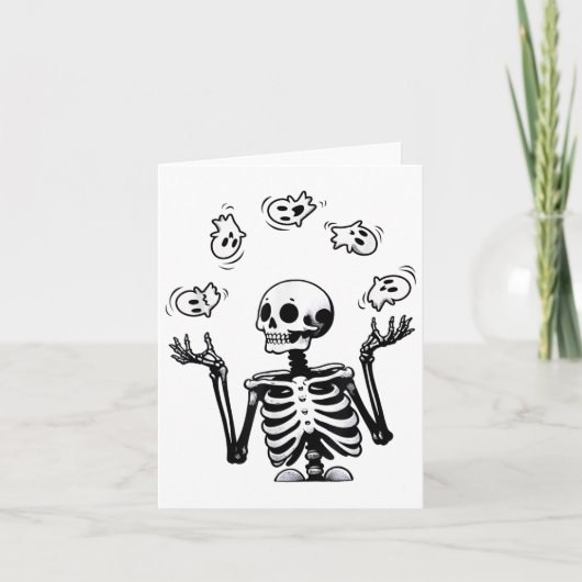 Skeleton Juggling Ghosts Grappig Halloween Kostuum Kaart (Voorkant)