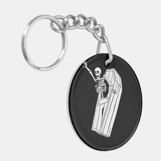 Skeleton Jumping uit Casket op een Sleutelhanger (Voorkant Links)