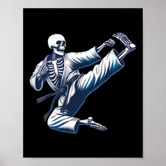 Skeleton Karate Kick Martial Arts Kickboksen MMA F Poster (Voorkant)