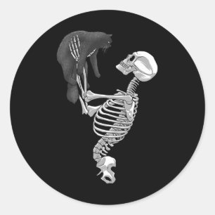 Skeleton kat kunst voor mannen vrouwen katachtige ronde sticker