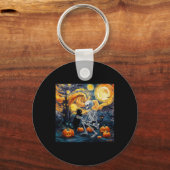 Skeleton Kat Schedel Gothic Halloween Mannen Vrouw Sleutelhanger (Voorkant)