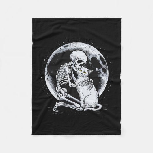 Skeleton Kat Schedel Kat Schattigee Gothic Hallowe Fleece Deken (Voorkant)