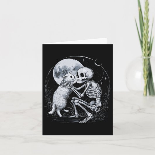 Skeleton Kat Schedel Kat Schattigee Gothic Hallowe Kaart (Voorkant)