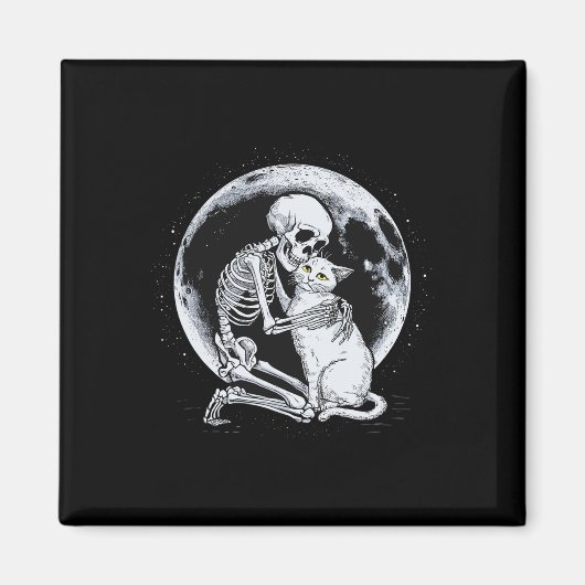 Skeleton Kat Schedel Kat Schattigee Gothic Hallowe Magneet (Voorkant)