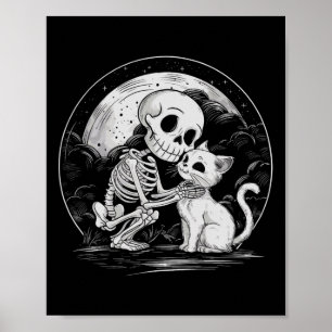 Skeleton Kat Schedel Kat Schattigee Gothic Hallowe Poster