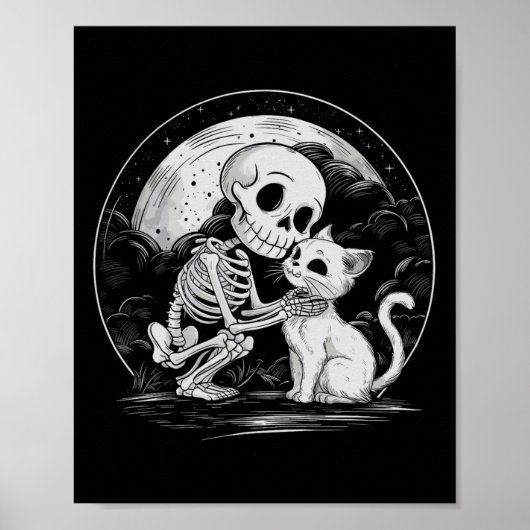 Skeleton Kat Schedel Kat Schattigee Gothic Hallowe Poster (Voorkant)