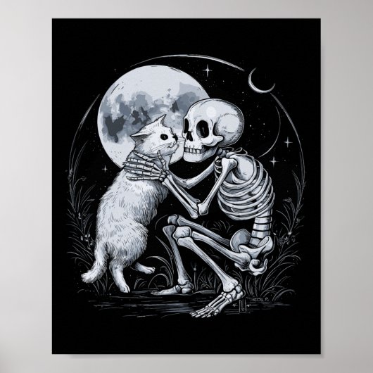 Skeleton Kat Schedel Kat Schattigee Gothic Hallowe Poster (Voorkant)