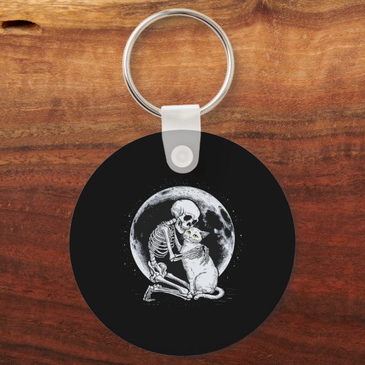 Skeleton Kat Schedel Kat Schattigee Gothic Hallowe Sleutelhanger (Voorkant)