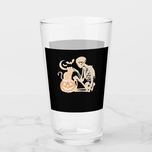 Skeleton Kat Schedel kitty Cute Halloween Design C Glas (Voorkant)