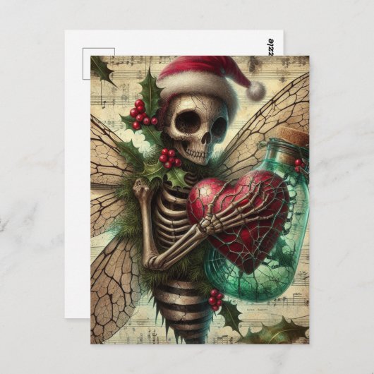 Skeleton Kerstfee met een rood hart Briefkaart (Voorkant / Achterkant)