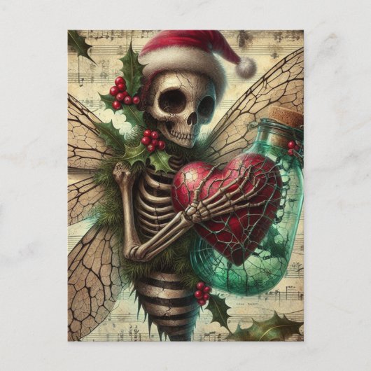 Skeleton Kerstfee met een rood hart Briefkaart (Voorkant)