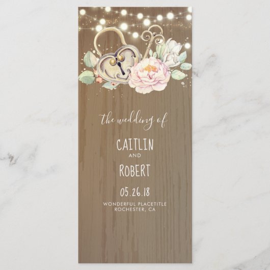 Skeleton Key en Lock Vintage Trouwprogramma's Programmakaart (Voorkant)