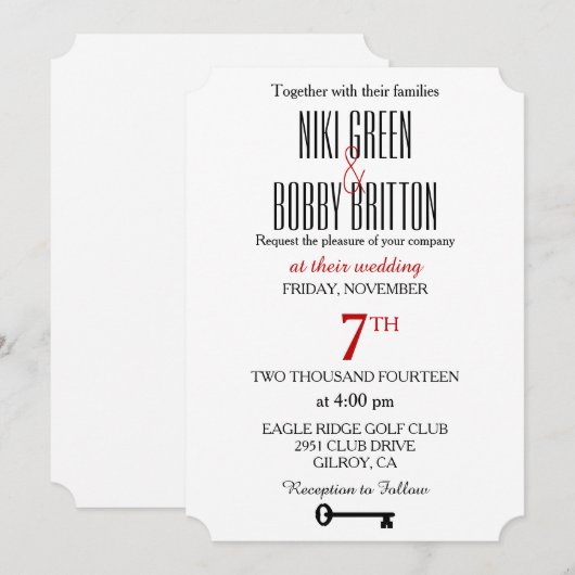 Skeleton Key Wedding Invitation Kaart (Voorkant / Achterkant)