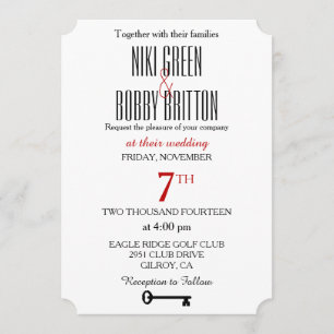 Skeleton Key Wedding Invitation Kaart