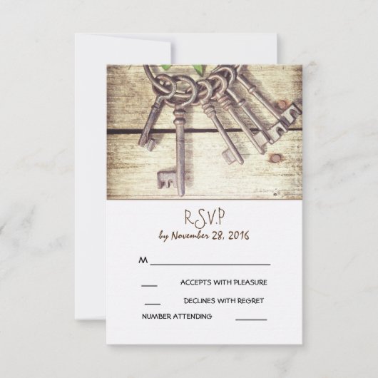 Skeleton Keys Rustic Country Weddenschap RSVP Card (Voorkant)