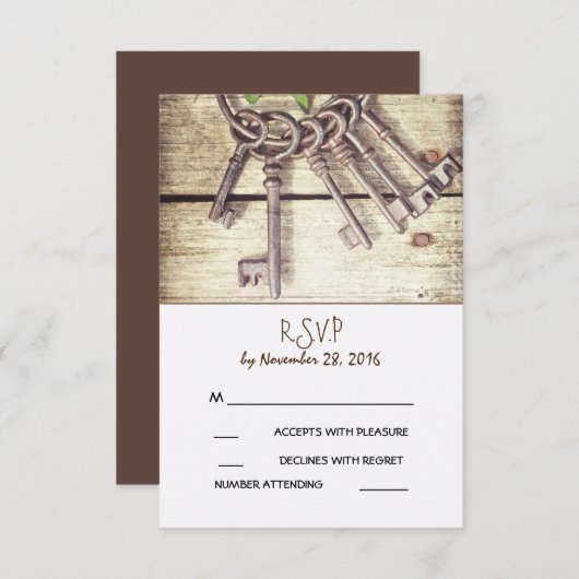 Skeleton Keys Rustic Country Weddenschap RSVP Card (Voorkant / Achterkant)