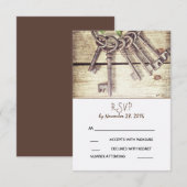 Skeleton Keys Rustic Country Weddenschap RSVP Card Kaartje (Voorkant / Achterkant)