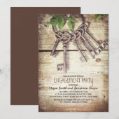 Skeleton Keys Rustic Engagement Party Uitnodiginge Kaart (Voorkant / Achterkant)