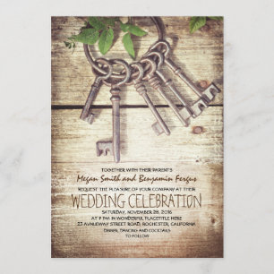 Skeleton Keys Rustic Wedding Invitations Kaart