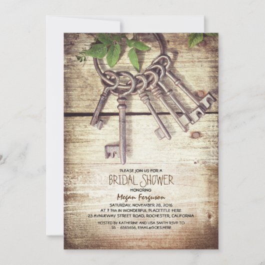 Skeleton Keys Rustieke Bruids Douche Uitnodigingen (Voorkant)