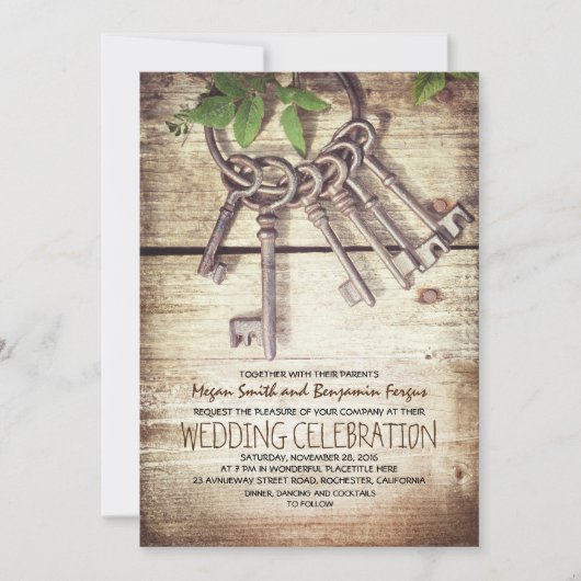 Skeleton Keys Rustieke Huwelijksuitnodigingen Kaart (Voorkant)