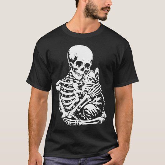 Skeleton Knuffelen Cat Halloween T-Shirt – Kattenl (Voorkant)