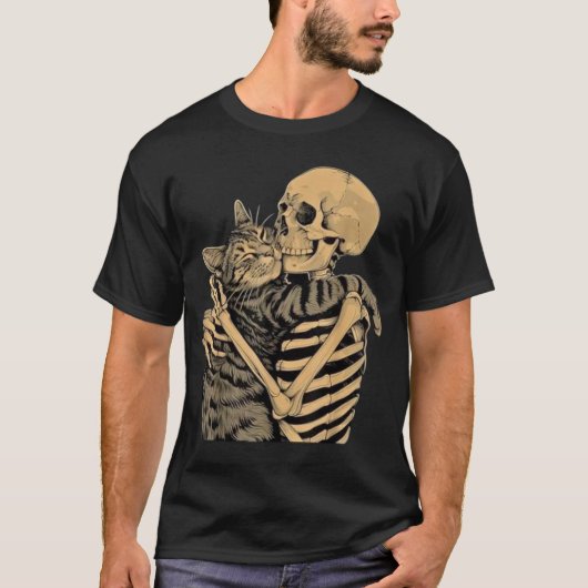 Skeleton Knuffelkat – Schattige Gothic Cat Lover G T-shirt (Voorkant)