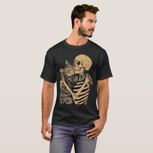 Skeleton Knuffelkat – Schattige Gothic Cat Lover G T-shirt (Voorkant volledig)
