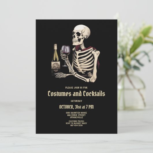 Skeleton kostuum Halloween Party uitnodiging (Staand voorkant)