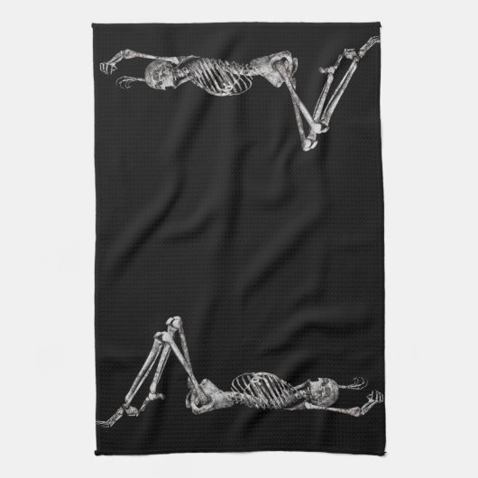 Skeleton Laden Black Halloween Theedoek (Verticaal)