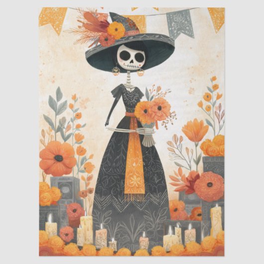 Skeleton Lady La Catrina Day of the Dead Decoupage Tissuepapier (Voorkant)